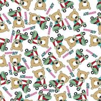 Cartoon seamless pattern of cute animal riding Scooter . Can be used for t-shirt printing and other decoration. vector