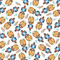 Cartoon seamless pattern of cute animal riding Scooter . Can be used for t-shirt printing and other decoration. vector