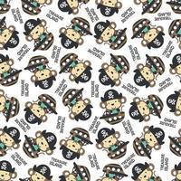 Seamless pattern of funny bear pirate with treasure chest, Can be used for t-shirt print and other decoration. vector