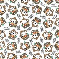 Seamless pattern of funny bear pirate with treasure chest, Can be used for t-shirt print and other decoration. vector