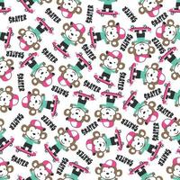 Seamless pattern with cute little monkey on skate board, For fabric textile, nursery,  and other decoration. vector