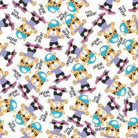 Seamless pattern with cute little monkey on skate board, For fabric textile, nursery,  and other decoration. vector