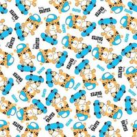 Seamless pattern with cute little monkey on skate board, For fabric textile, nursery,  and other decoration. vector