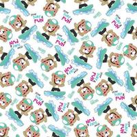 Seamless pattern of cute little animal with a surfboard, Can be used for t-shirt print, and other decoration. vector