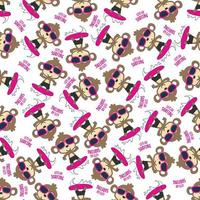 Seamless pattern of cute little animal with a surfboard, Can be used for t-shirt print, and other decoration. vector