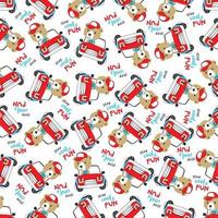 Seamless pattern of funy animal driving the blue car. Can be used for t-shirt print and other decoration. vector