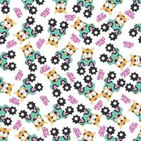 Seamless pattern vector of monster truck with little animal driver. Creative vector childish background