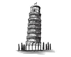 Leaning tower of Pisa hand drawn illustrations vector