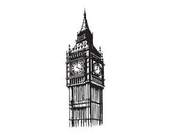 Big Ben Tower of London, hand drawn illustrations, vector