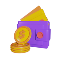 plånbok med guld mynt och kreditera kort 3d ikon png