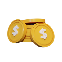 pilha ouro moeda com dólar placa isolado transparente fundo 3d render ícone Projeto png