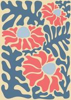 Trendy floral retro poster. Abstract blossom print in naive art style vector