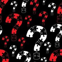 Question mark. Vector seamless pattern with white and red question signs punctuation on black background