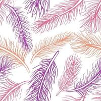 Seamless pattern with coral, pink and violet feathers on white backgroundj vector