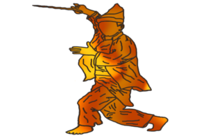 Step movement pattern stand traditional Malay warrior with traditional Malay weapon png