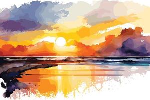 watercolor sunset at the beach illustration for social media ads, posters, banners, and book covers design vector