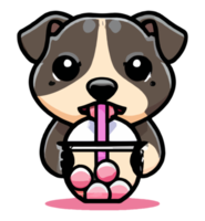 desenho animado estilo pitbull cachorro beber bolha chá png