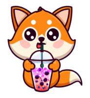 Cute kawaii fox drink bubble tea png