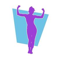 silueta de un Delgado y sano gimnasio mujer haciendo aerobio pose. silueta de un deportivo hembra demostración brazo músculo. vector