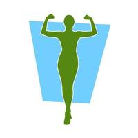 silueta de un Delgado y sano gimnasio mujer haciendo aerobio pose. silueta de un deportivo hembra demostración brazo músculo. vector