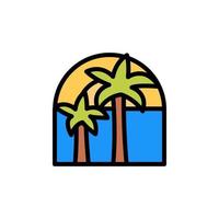 Palms, sun, ocean vector icon