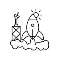 Rocket at the spaceport line, outline vector sign, linear style pictogram vector icon