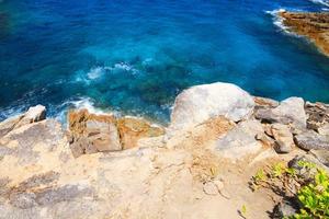 Beautiful Paradise summer and seascape with sunset of sea horizon and Calm ocean near rock Cape photo