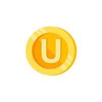 U, letter, coin color vector icon