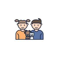 children with pets cartoon vector icon