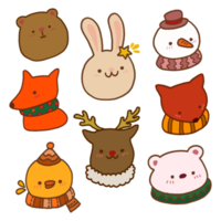 Cute Christmas Animals and Snowman Collection png
