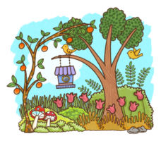 Garden with Birds Background png
