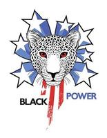 blackpower. design for t-shirt of a leopard face with stars and vertical red stripes. Vector illustration for afro history month