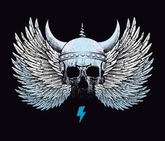 T-shirt design of a Viking skull with wings and the symbol of thunderbolt. vector