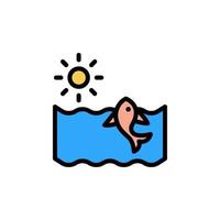 Fish, sun, ocean vector icon
