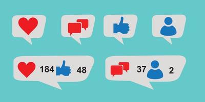 Social network icons pack. Like, comment, follow. vector