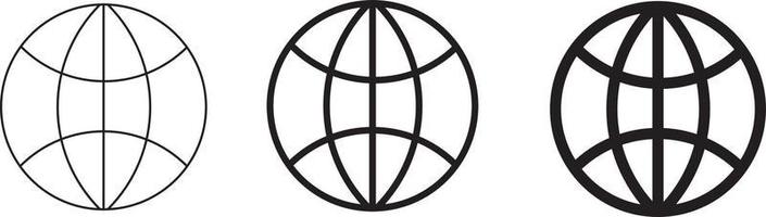 WWW world wide web set site symbol, Internet collection icon, website address globe, flat outline sign vector