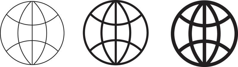 WWW world wide web set site symbol, Internet collection icon, website address globe, flat outline sign