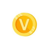 V, letter, coin color vector icon