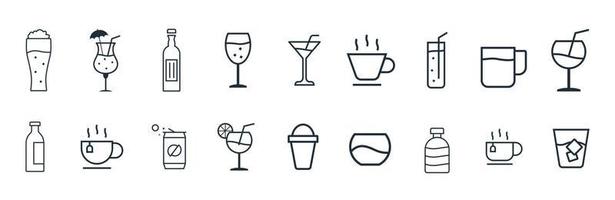 Drink Icons Vector illustration set. Tea, Coffee, Cocoa, Cups, bottle, glass, and more