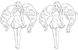 Angel Anime Girl on White Line Art vector