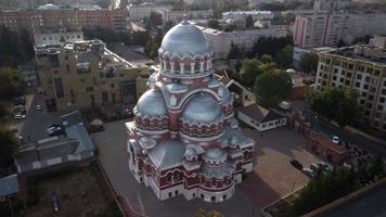 The drone's flight over the tall building of the Christian Cathedral. video
