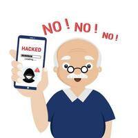 teléfono inteligente con hacker alerta.cyber crimen concepto. vector