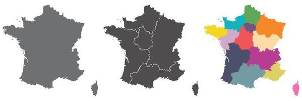 French map set with grey and white outline, administrative map. Transparent background vector