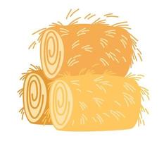 Haystack. Dry grass, farm fodder bundles. Bale of hay Dried haystack, fodder straw and farm haystacks vector cartoon illustration isolated on the white background.