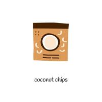 Doodle coconut chips in pack. vector