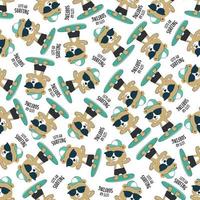 Seamless pattern of cute little animal with a surfboard, Can be used for t-shirt print, and other decoration. vector