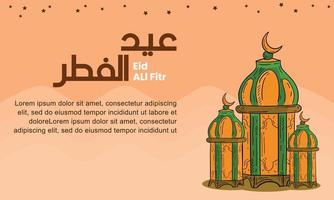 Vector design illustration of eid al fitr  with lantern and with hand draw style. Good for banner design, company greeting card, social media, flayer design