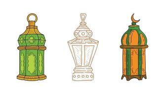 Set woth 3 illustration, vector graphic illustration, islamic lantern with hand draw style fit for your design flayer, banner, web page design, greeting card company or design social media