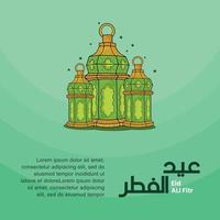 Vector design illustration of eid al fitr  with lantern and with hand draw style. Good for banner design, company greeting card, social media, flayer design