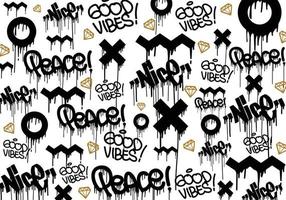 Seamless graffiti art illustration pattern. Graffiti background with throw-up and tagging hand-drawn style. Street art graffiti urban theme for prints, banners, and textiles in vector format.